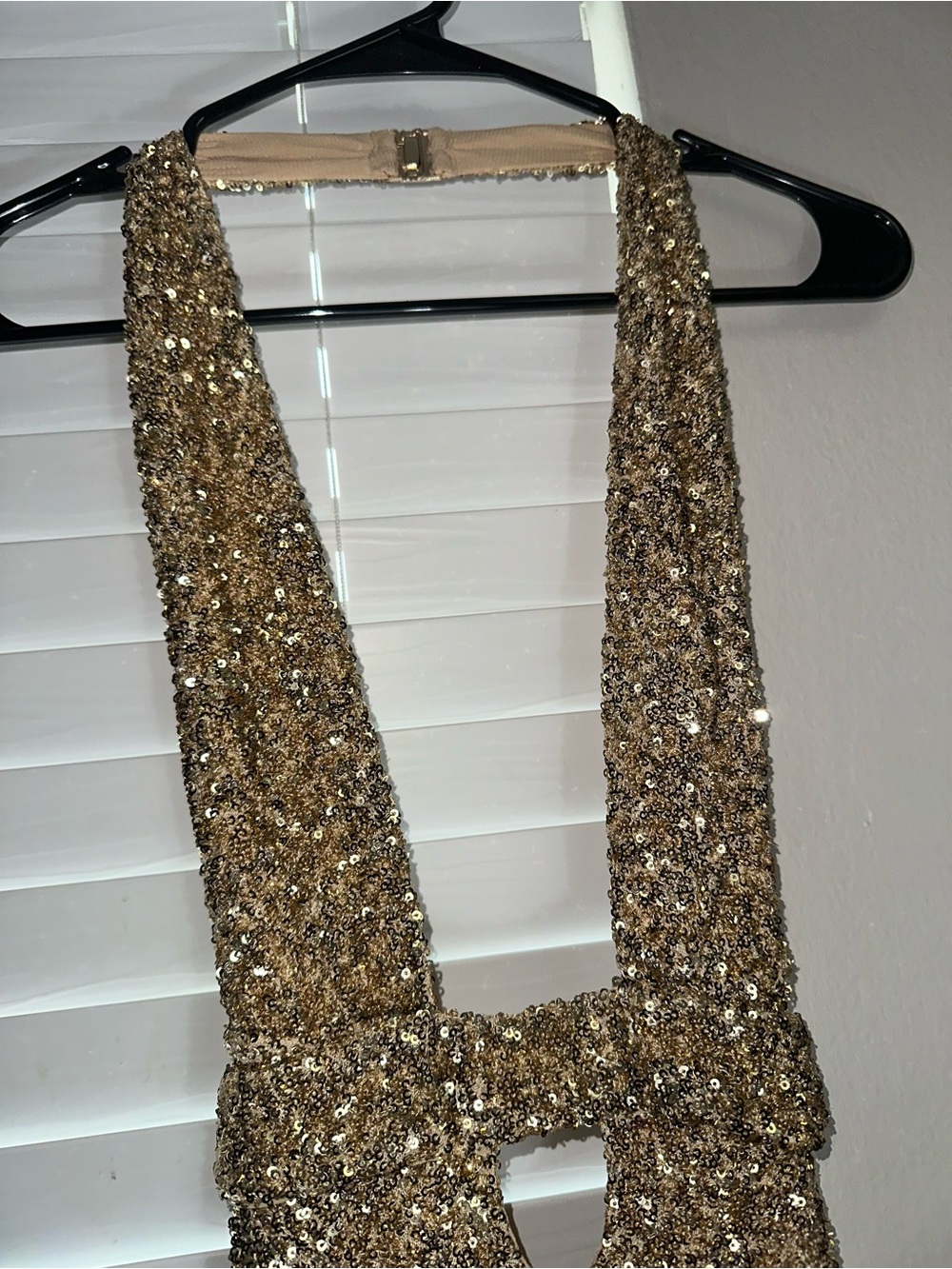 Oh Polly Gold Sequin Halter Evening Dress